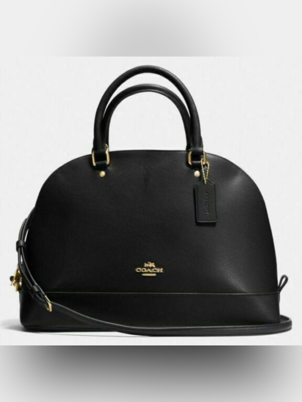 Coach Sierra Satchel black pebbled leather satchel handbag with crossbody strap